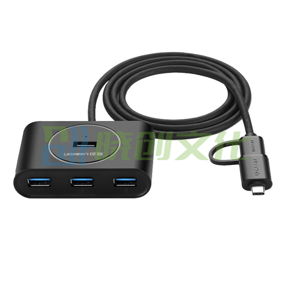 绿联 USB3.0分线器 高速拓展4口HUB集线器延长线 电脑多接口扩展坞转换器 带Type-C OTG头 1米 黑色 40850 货号：WY